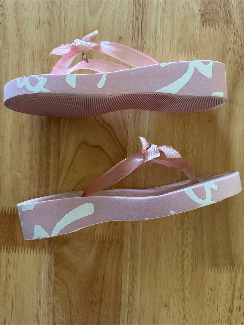 BCBG Pink Platform Flip Flops with White Graphic Accents